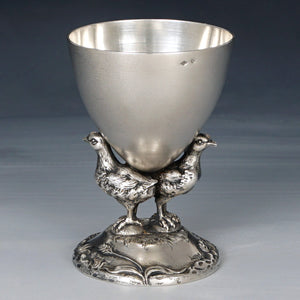 Antique French .800 Silver Egg Cup, Figural Hen Chickens