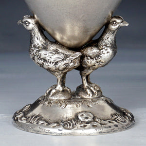 Antique French .800 Silver Egg Cup, Figural Hen Chickens
