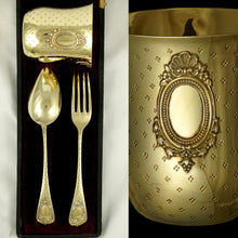 Load image into Gallery viewer, Antique French Sterling Silver Gilt Vermeil 3pc Flatware &amp; Tumbler Cup Gift Set
