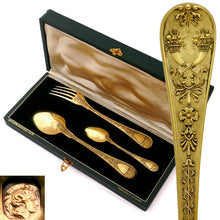 Load image into Gallery viewer, French sterling silver gold vermeil Odiot pattern &#39;Napoleon&#39; flatware
