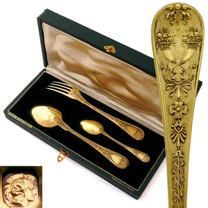French sterling silver gold vermeil Odiot pattern 'Napoleon' flatware