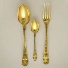 Load image into Gallery viewer, Antique French Sterling Silver Gold Vermeil 3pc Flatware Gift Set, Caduceus &amp; Snakes Motif
