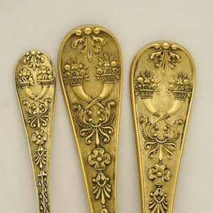 Henin & Cie, French sterling silver gold vermeil Odiot cornucopia flatware
