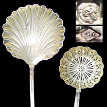 Load image into Gallery viewer, French sterling silver berry spoons, strawberries, sugar sifter, scalloped shell
