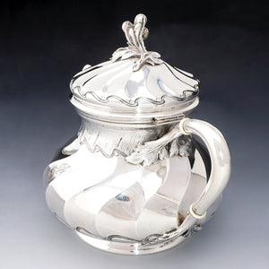 Antique French Sterling Silver Teapot / Coffee Pot, Spiral Fluted, Pierre Quielle