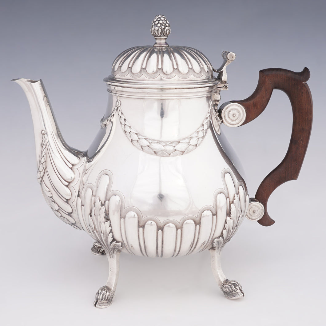 Antique French Sterling Silver Teapot or Coffee Pot | Hoof Feet, Empire Style Acanthus & Gadroon Pattern