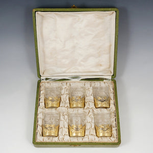 Boxed Set of 6 Art Nouveau French Sterling Silver Shot Glasses