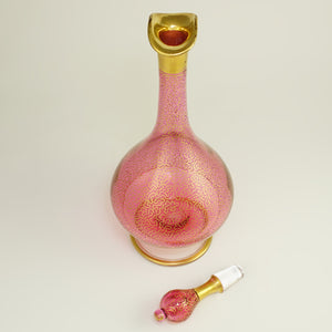 Antique Pink & Gold Gilt Glass Liquor Set Decanter Cordial Glasses Cups