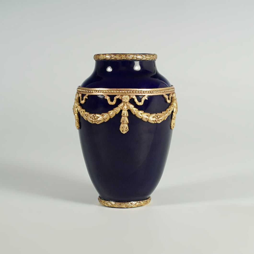Antique French Paul Milet Sevres Ceramic Cobalt Vase Empire Bronze Mounts