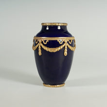 Load image into Gallery viewer, Antique French Paul Milet Sevres Ceramic Cobalt Vase Empire Bronze Mounts
