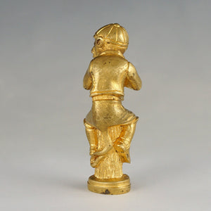 Antique Gilt Bronze Monkey Jockey Wax Seal Desk Stamp, Red Jeweled Eyes, Sculpture Figural