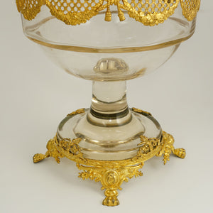 Large Antique French Gilt Bronze Ormolu Glass Empire Style Baluster Vase