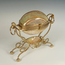 Load image into Gallery viewer, Large Antique French Palais Royal Mother of Pearl Egg Shaped Ormolu Jewelry Trinket Box
