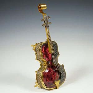 Antique French Beveled Glass Jewelry Box, Violin Form, Gilt Ormolu Display Vitrine Case