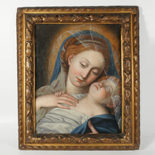 Load image into Gallery viewer, Antique Portrait Mother &amp; Baby Oil Painting Religious Scene Madonna &amp; Child
