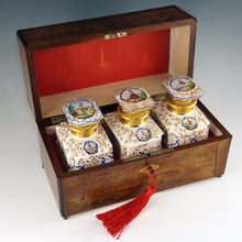 Load image into Gallery viewer, Antique French Rosewood Tea Caddy Box, Hand Painted Paris Porcelain Bottles
