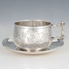 Load image into Gallery viewer, Antique French Sterling Silver Tea Cup &amp; Saucer, Engraved Bird

