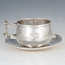Load image into Gallery viewer, Antique French Sterling Silver Tea Cup &amp; Saucer, Engraved Bird
