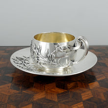Load image into Gallery viewer, Antique French Sterling Silver Demitasse Cup &amp; Saucer, Thistle Coffee Tea Moka
