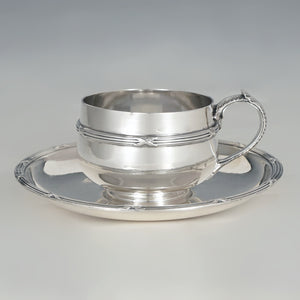 Antique French Sterling Silver Tea / Coffee Cup & Saucer Set, Henin & Cie, Neoclassical