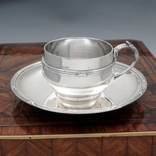 Load image into Gallery viewer, Antique French Sterling Silver Tea / Coffee Cup &amp; Saucer Set, Henin &amp; Cie, Neoclassical
