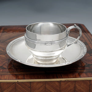 Antique French Sterling Silver Tea / Coffee Cup & Saucer Set, Henin & Cie, Neoclassical