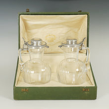 Load image into Gallery viewer, Pair Antique French Sterling Silver Cut Crystal Carafe Decanters, Risler &amp; Carré, Boxed Set

