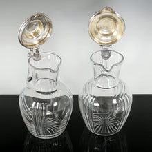 Load image into Gallery viewer, Pair Antique French Sterling Silver Cut Crystal Carafe Decanters, Risler &amp; Carré, Boxed Set
