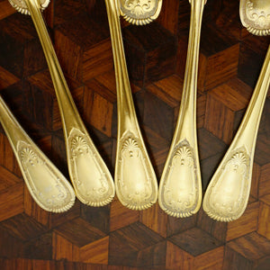 Antique French Sterling Silver Gilt Vermeil Demitasse Spoons Set, Moka, Espresso, Coffee