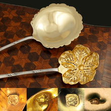 Load image into Gallery viewer, Antique French Sterling Silver Gold Vermeil Strawberry Spoon &amp; Sugar Sifter Dessert Set
