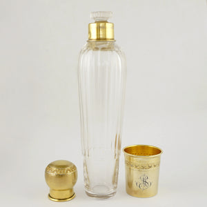 Antique French Sterling Silver Gold Vermeil Liquor Flask, Cut Glass Traveling / Opera Spirits Bottle
