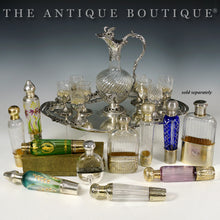 Load image into Gallery viewer, Antique French Sterling Silver Gold Vermeil Liquor Flask, Cut Glass Traveling / Opera Spirits Bottle
