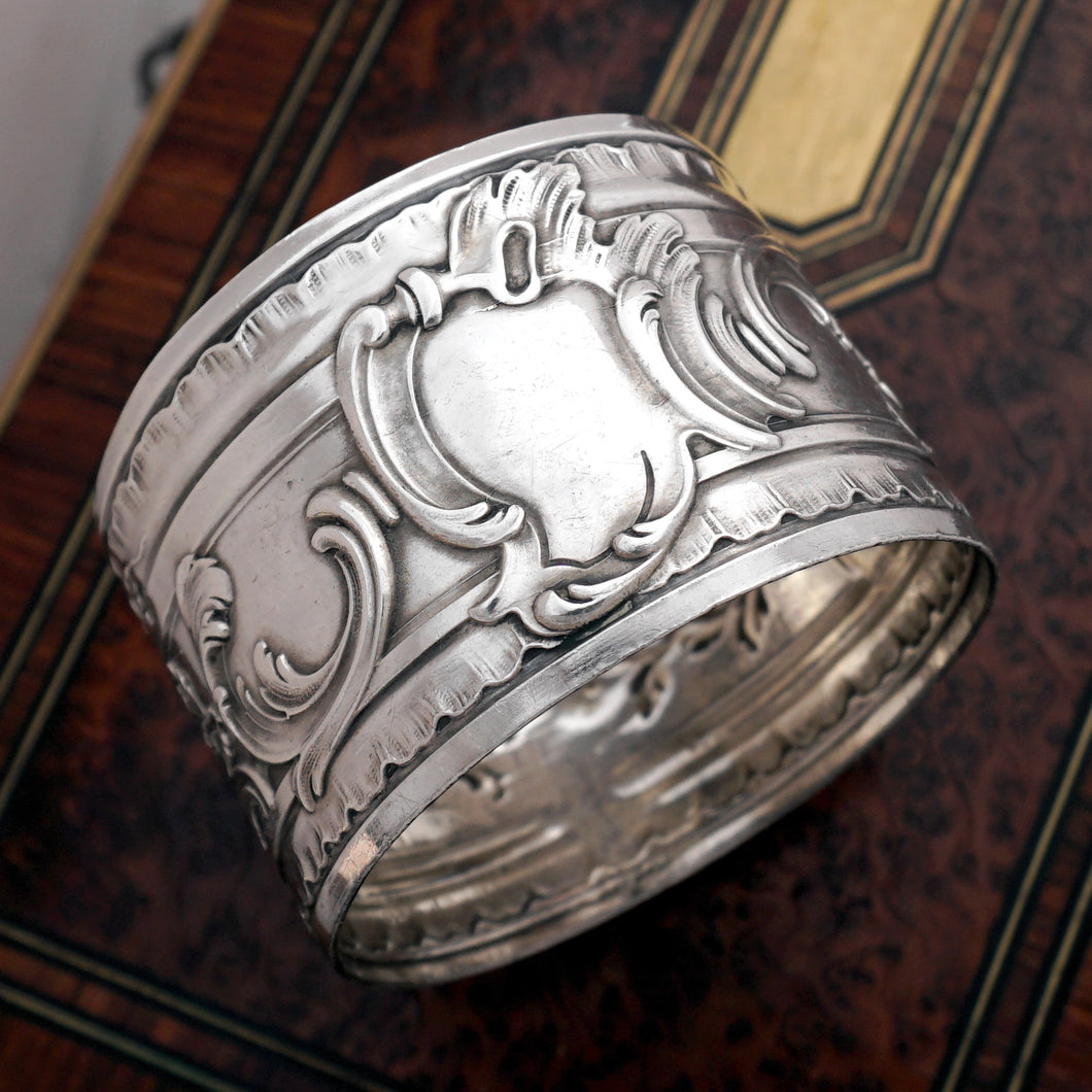 Antique French Sterling Silver Napkin Ring Belle Epoque Leaves & Berries