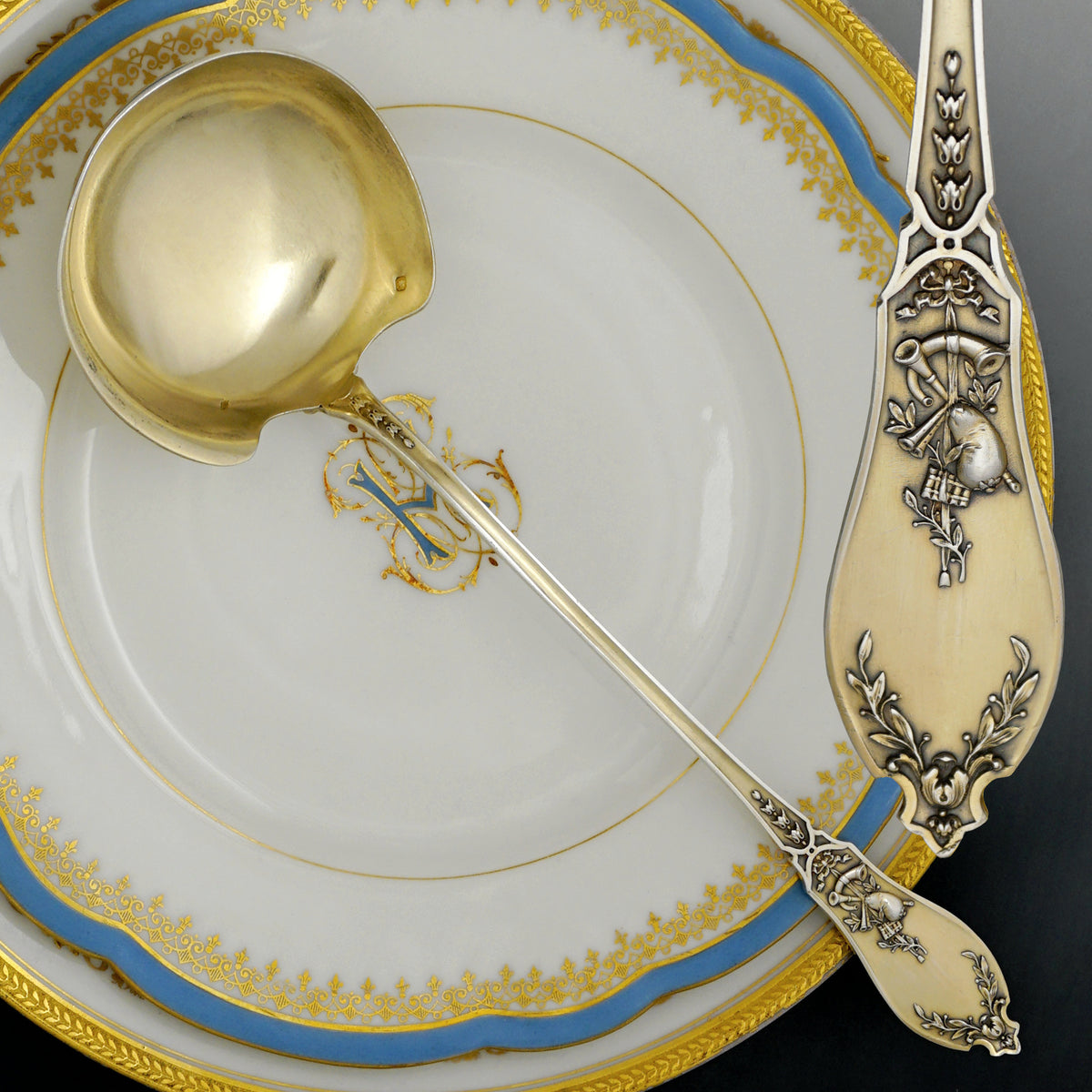 Antique French Sterling Silver Cream Sauce Ladle Spoon, Musical Instru ...