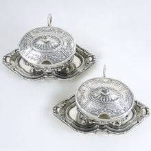 Load image into Gallery viewer, Pair Antique French Sterling Silver Mustard Pots, Louis XVI/Rococo Decoration Pair Antique French Sterling Silver Mustard Pots, Louis XVI/Rococo Decoration

