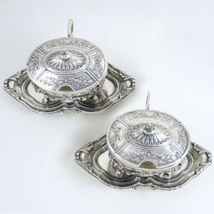 Pair Antique French Sterling Silver Mustard Pots, Louis XVI/Rococo Decoration Pair Antique French Sterling Silver Mustard Pots, Louis XVI/Rococo Decoration