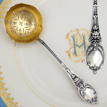 Load image into Gallery viewer, Antique French Sterling Silver Gold Vermeil Sugar Sifter Spoon, Mascaron Satyr Mask, Boxed
