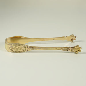 ODIOT Antique French Sterling Silver Sugar Tongs Louveciennes Gilt Vermeil