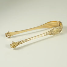 Load image into Gallery viewer, ODIOT Antique French Sterling Silver Sugar Tongs Louveciennes Gilt Vermeil
