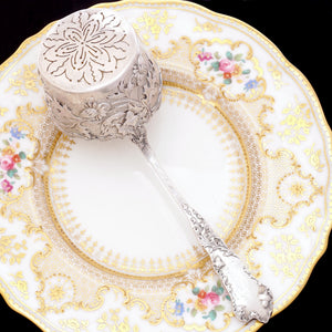 Antique Art Nouveau French Sterling Silver Tea Strainer Thistle Pattern