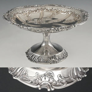 Antique French Sterling Silver Compote Tazza Footed Centerpiece Serving Dish, Rococo Floral Repousse