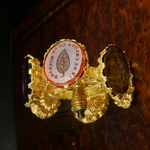 Antique French Wax Seal Wheel Gilt Ormolu Multiple Stone Intaglios Letter Desk Stamp