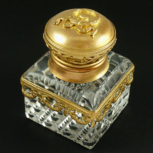 Antique French Gilt Bronze & Cut Crystal Empire Style Inkwell