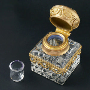 Antique French Gilt Bronze & Cut Crystal Empire Style Inkwell