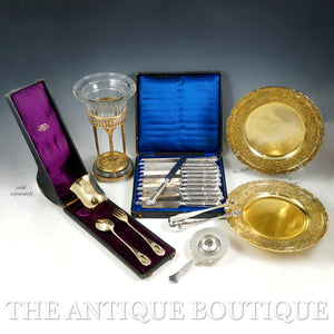 Antique French Sterling Silver Gilt Vermeil 3pc Flatware & Tumbler Cup Gift Set
