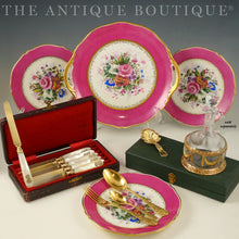 Load image into Gallery viewer, antique french sterling silver flatware, pearl knives, limoges pink dessert plates antiques

