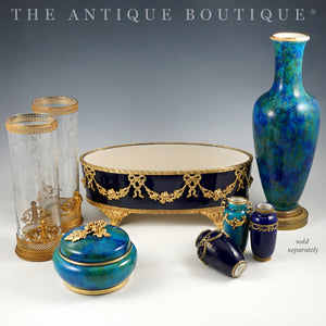 Antique French Sevres Porcelain Paul Milet Gilt Bronze Baluster Vase Blue Flambe Glaze