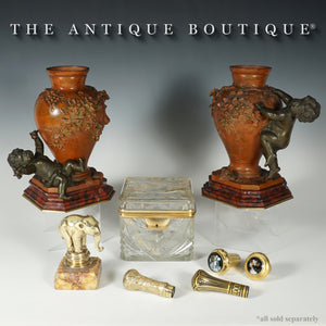 PAIR Antique French Bronze Putti Vases Signed Auguste Moreau