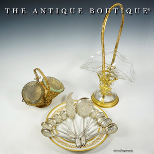 Antique French Vitrine Jewelry Box Beveled Glass Gilt Bronze Ormolu Basket