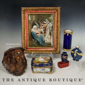 Antique French Hand Painted Porcelain Jewelry Box Cobalt Blue & Gilt Enamel